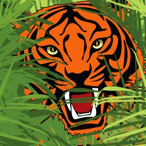 vector illustration of a tiger hunting in jungle